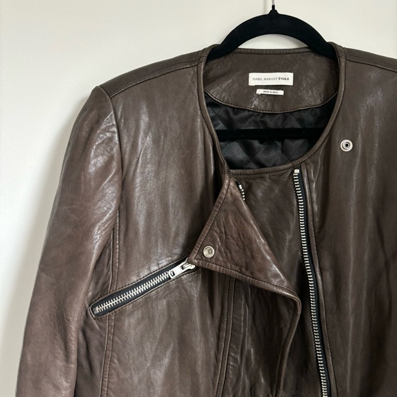 Isabel Marant Etoile Brown Bradi Biker Leather Jacket Size 40 / 8 US - Picture 3 of 10